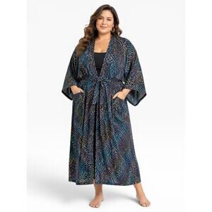 Lotustraders Batik Kimono Robe Maxi Cover Up 5X NWT